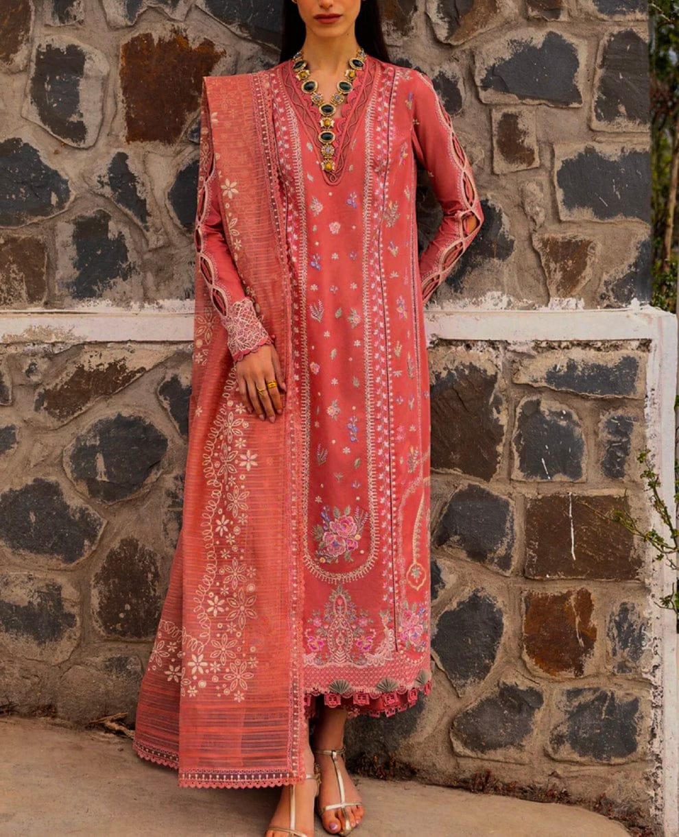 LAWN WITH KHADDI NET DUPPATA-3PCS