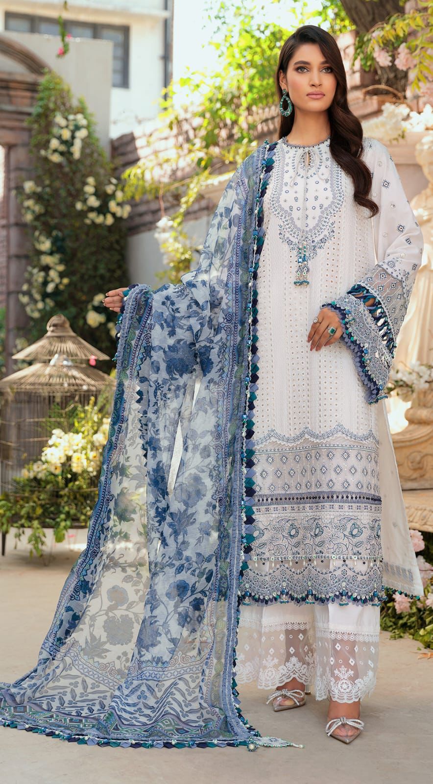 LAWN WITH KHADDI NET DUPPATA-3PCS