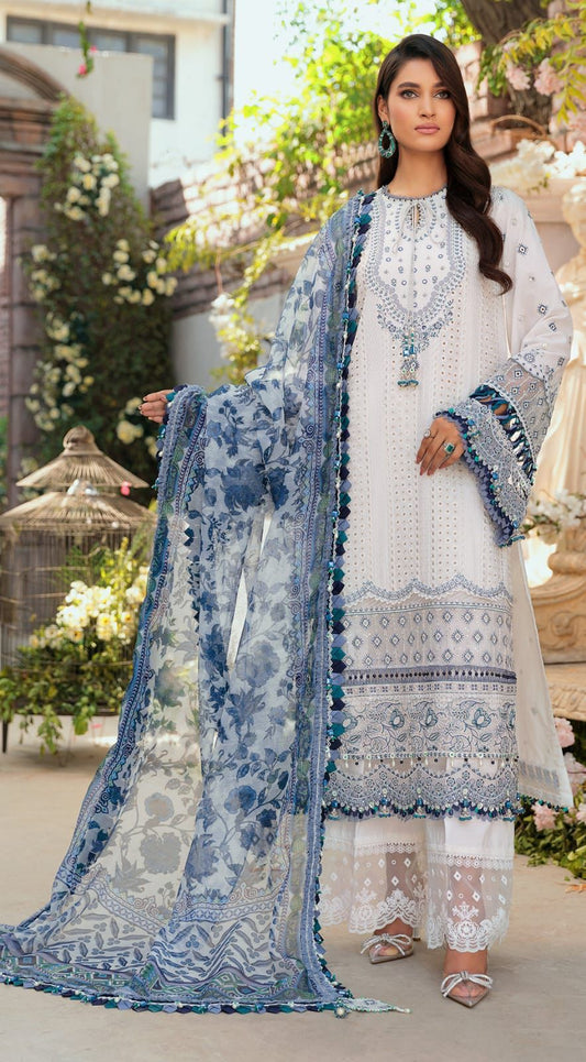 LAWN WITH KHADDI NET DUPPATA-3PCS
