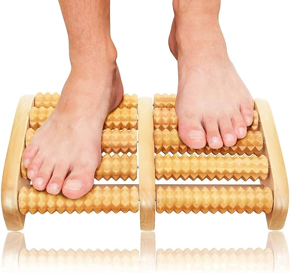 Foot Massager, Acupressure Roller Wood Foot Massager Stress Reliever 12 Rollers
